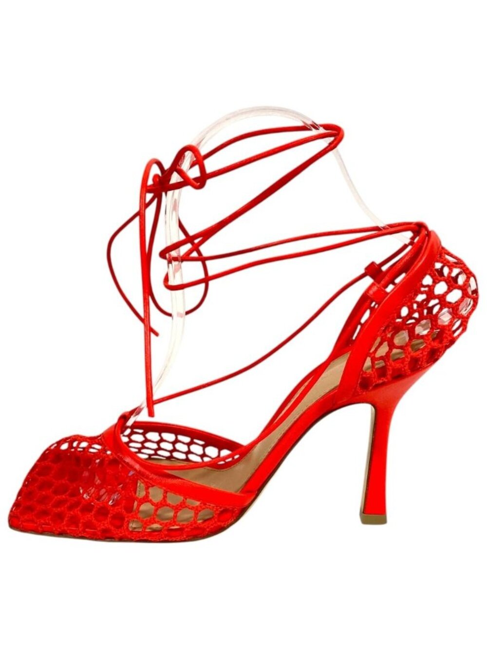 Bottega Veneta Net Lace-up Square Toe Sandals Red Spring Summer